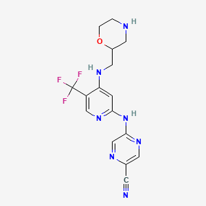 molecular formula C16H16F3N7O B606550 5-[[4-(Morpholin-2-ylmethylamino)-5-(trifluoromethyl)pyridin-2-yl]amino]pyrazine-2-carbonitrile CAS No. 1489389-23-2