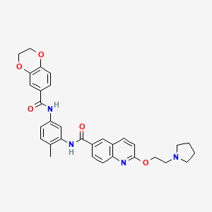 molecular formula C32H32N4O5 B606551 N-(5-(2,3-dihydrobenzo[b][1,4]dioxine-6-carboxamido)-2-methylphenyl)-2-(2-(pyrrolidin-1-yl)ethoxy)quinoline-6-carboxamide CAS No. 1693731-40-6
