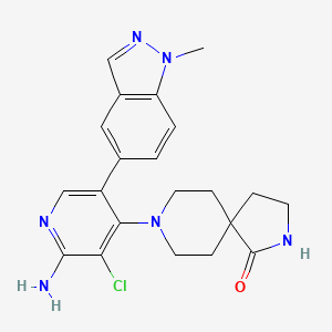 molecular formula C21H23ClN6O B606554 8-[2-氮杂基-3-氯杂基-5-(1-甲基吲唑-5-基)吡啶-4-基]-2,8-二氮杂螺[4.5]癸烷-1-酮 CAS No. 1607837-31-9