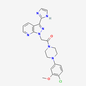 molecular formula C22H22ClN7O2 B606560 Ethanone, 1-(4-(4-chloro-3-methoxyphenyl)-1-piperazinyl)-2-(3-(1H-imidazol-2-yl)-1H-pyrazolo(3,4-b)pyridin-1-yl)- CAS No. 1010073-75-2