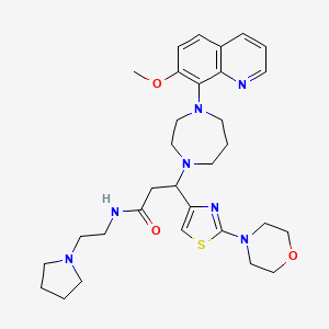 molecular formula C31H43N7O3S B606561 3-[4-(7-methoxyquinolin-8-yl)-1,4-diazepan-1-yl]-3-(2-morpholin-4-yl-1,3-thiazol-4-yl)-N-(2-pyrrolidin-1-ylethyl)propanamide CAS No. 1226686-36-7