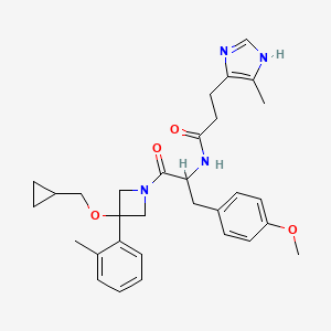 molecular formula C31H39ClN4O4 B606562 N-[1-[3-(cyclopropylmethoxy)-3-(2-methylphenyl)azetidin-1-yl]-3-(4-methoxyphenyl)-1-oxopropan-2-yl]-3-(5-methyl-1H-imidazol-4-yl)propanamide CAS No. 1417342-67-6