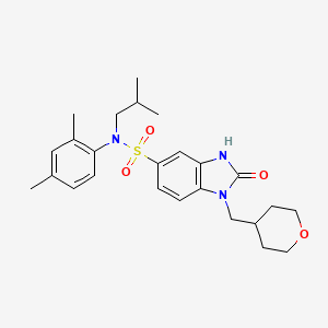 N-(2,4-dimethylphenyl)-N-(2-methylpropyl)-1-(oxan-4-ylmethyl)-2-oxo-3H-benzimidazole-5-sulfonamide
