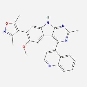 molecular formula C26H21N5O2 B606564 7-(3,5-Dimethyl-1,2-Oxazol-4-Yl)-6-Methoxy-2-Methyl-4-(Quinolin-4-Yl)-9h-Pyrimido[4,5-B]indole CAS No. 1627716-22-6