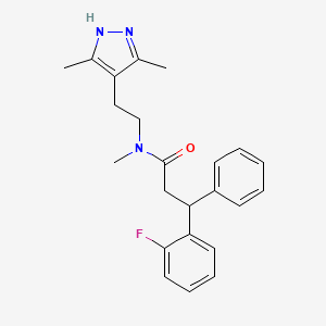 molecular formula C23H26FN3O B6065892 N-[2-(3,5-dimethyl-1H-pyrazol-4-yl)ethyl]-3-(2-fluorophenyl)-N-methyl-3-phenylpropanamide 
