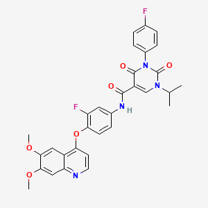 molecular formula C31H26F2N4O6 B606602 N-[4-(6,7-dimethoxyquinolin-4-yl)oxy-3-fluorophenyl]-3-(4-fluorophenyl)-2,4-dioxo-1-propan-2-ylpyrimidine-5-carboxamide CAS No. 1437321-24-8