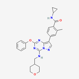 molecular formula C28H30N6O3 B606614 N-cyclopropyl-2-methyl-4-[4-(oxan-4-ylmethylamino)-2-phenoxypyrazolo[1,5-a][1,3,5]triazin-8-yl]benzamide CAS No. 1610676-27-1