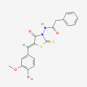 molecular formula C19H16N2O4S2 B6066527 N-[(5Z)-5-[(4-hydroxy-3-methoxyphenyl)methylidene]-4-oxo-2-sulfanylidene-1,3-thiazolidin-3-yl]-2-phenylacetamide 