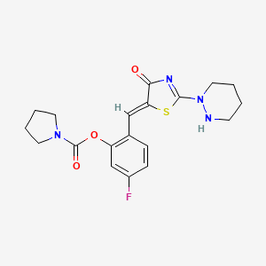 molecular formula C19H21FN4O3S B606730 (Z)-5-Fluoro-2-((4-oxo-2-(tetrahydropyridazin-1(2H)-yl)thiazol-5(4H)-ylidene)methyl)phenyl pyrrolidine-1-carboxylate CAS No. 1181083-81-7