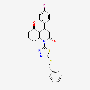 molecular formula C24H20FN3O2S2 B6067775 1-[5-(BENZYLSULFANYL)-1,3,4-THIADIAZOL-2-YL]-4-(4-FLUOROPHENYL)-1,2,3,4,5,6,7,8-OCTAHYDROQUINOLINE-2,5-DIONE 
