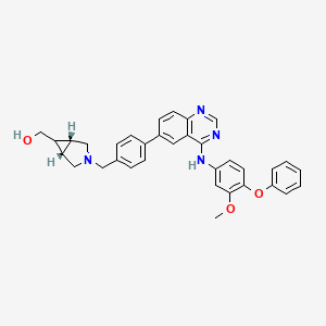 molecular formula C34H32N4O3 B606783 3-氮杂双环(3.1.0)己烷-6-甲醇，3-((4-(4-((3-甲氧基-4-苯氧苯基)氨基)-6-喹唑啉基)苯基)甲基)-，(1α,5α,6α)- CAS No. 639087-64-2