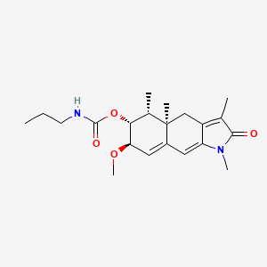 molecular formula C21H30N2O4 B606786 Carbamic acid, N-propyl-, (4aR,5R,6R,7R)-2,4,4a,5,6,7-hexahydro-7-methoxy-1,3,4a,5-tetramethyl-2-oxo-1H-benz(f)indol-6-yl ester CAS No. 209331-43-1