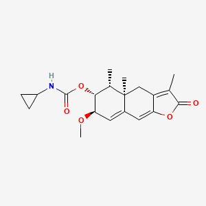 molecular formula C20H25NO5 B606787 Carbamic acid, cyclopropyl-, (4aR,5R,6R,7R)-2,4,4a,5,6,7-hexahydro-7-methoxy-3,4a,5-trimethyl-2-oxonaphtho(2,3-b)furan-6-yl ester CAS No. 532435-68-0