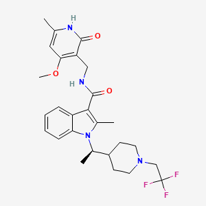 molecular formula C27H33F3N4O3 B606792 (R)-N-((4-methoxy-6-methyl-2-oxo-1,2-dihydropyridin-3-yl)methyl)-2-methyl-1-(1-(1-(2,2,2-trifluoroethyl)piperidin-4-yl)ethyl)-1H-indole-3-carboxamide CAS No. 1621862-70-1