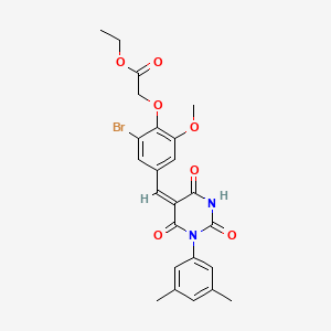 molecular formula C24H23BrN2O7 B6067938 ethyl (2-bromo-4-{(E)-[1-(3,5-dimethylphenyl)-2,4,6-trioxotetrahydropyrimidin-5(2H)-ylidene]methyl}-6-methoxyphenoxy)acetate 
