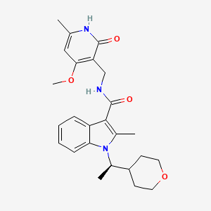 molecular formula C25H31N3O4 B606796 N-[(4-methoxy-6-methyl-2-oxo-1H-pyridin-3-yl)methyl]-2-methyl-1-[(1R)-1-(oxan-4-yl)ethyl]indole-3-carboxamide CAS No. 1802175-06-9