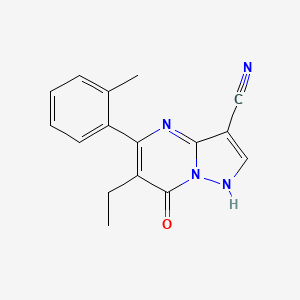 molecular formula C16H14N4O B606797 6-Ethyl-7-oxo-5-o-tolyl-4,7-dihydropyrazolo[1,5-a]pyrimidine-3-carbonitrile CAS No. 1628214-07-2