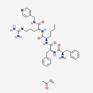 molecular formula C38H53N9O6 B606806 acetic acid;(2R)-2-[[(2R)-2-[[(2R)-2-amino-3-phenylpropanoyl]amino]-3-phenylpropanoyl]amino]-N-[(2R)-5-(diaminomethylideneamino)-1-oxo-1-(pyridin-4-ylmethylamino)pentan-2-yl]hexanamide CAS No. 958873-83-1