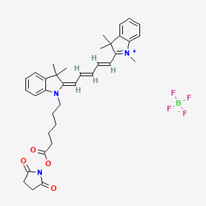 molecular formula C36H42N3O4+ B606872 (2,5-dioxopyrrolidin-1-yl) 6-[(2E)-3,3-dimethyl-2-[(2E,4E)-5-(1,3,3-trimethylindol-1-ium-2-yl)penta-2,4-dienylidene]indol-1-yl]hexanoate;tetrafluoroborate CAS No. 1263093-76-0
