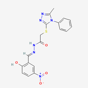 molecular formula C18H16N6O4S B6068779 N-[(E)-(2-hydroxy-5-nitrophenyl)methylideneamino]-2-[(5-methyl-4-phenyl-1,2,4-triazol-3-yl)sulfanyl]acetamide 