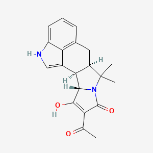 molecular formula C20H20N2O3 B606886 9H-Pyrrolo[1',2':2,3]isoindolo[4,5,6-cd]indol-9-one, 10-acetyl-2,6,6a,7,11a,11b-hexahydro-11-hydroxy-7,7-dimethyl-, (6aR,11aS,11bR)- CAS No. 18172-33-3