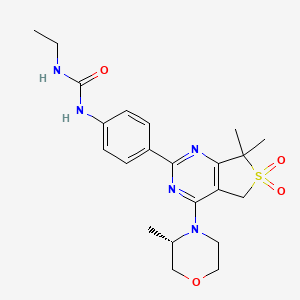 molecular formula C22H29N5O4S B606909 (S)-1-(4-(7,7-dimethyl-4-(3-methylmorpholino)-6,6-dioxido-5,7-dihydrothieno[3,4-d]pyrimidin-2-yl)phenyl)-3-ethylurea CAS No. 1429639-50-8