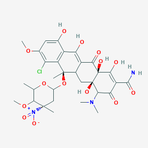 molecular formula C31H38ClN3O14 B606930 (4aR,6R,12aS)-7-chloro-4-(dimethylamino)-1,4a,10,11,12a-pentahydroxy-8-methoxy-6-[(4S)-5-methoxy-4,6-dimethyl-4-nitrooxan-2-yl]oxy-6-methyl-3,12-dioxo-5,5a-dihydro-4H-tetracene-2-carboxamide CAS No. 125622-13-1