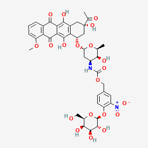 molecular formula C41H44N2O20 B606948 [3-Nitro-4-[(2S,3R,4S,5R,6R)-3,4,5-trihydroxy-6-(hydroxymethyl)oxan-2-yl]oxyphenyl]methyl N-[(2S,3S,4S,6R)-6-[[(1S,3S)-3-acetyl-3,5,12-trihydroxy-10-methoxy-6,11-dioxo-2,4-dihydro-1H-tetracen-1-yl]oxy]-3-hydroxy-2-methyloxan-4-yl]carbamate CAS No. 290304-24-4