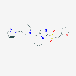 molecular formula C20H33N5O3S B6069608 N-ethyl-N-[[3-(2-methylpropyl)-2-(oxolan-2-ylmethylsulfonyl)imidazol-4-yl]methyl]-2-pyrazol-1-ylethanamine 