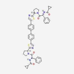 molecular formula C50H48N6O4S2 B606980 Cyclopropanecarboxamide, N,N'-((1,1'-biphenyl)-4,4'-diylbis(5,2-thiazolediyl-(2S)-2,1-pyrrolidinediyl((1R)-2-oxo-1-phenyl-2,1-ethanediyl)))bis- CAS No. 1310694-75-7
