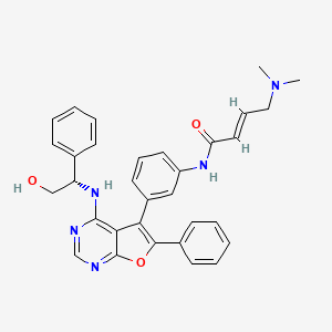 molecular formula C32H31N5O3 B606981 (E)-4-(dimethylamino)-N-[3-[4-[[(1S)-2-hydroxy-1-phenylethyl]amino]-6-phenylfuro[2,3-d]pyrimidin-5-yl]phenyl]but-2-enamide 
