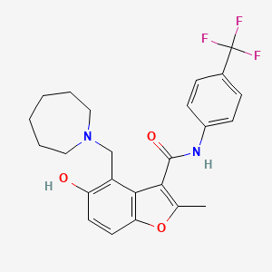 molecular formula C24H25F3N2O3 B606984 4-[(azepan-1-yl)methyl]-5-hydroxy-2-methyl-N-[4-(trifluoromethyl)phenyl]-1-benzofuran-3-carboxamide CAS No. 1966107-70-9