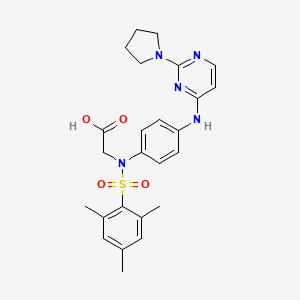 molecular formula C25H29N5O4S B607009 2-(2,4,6-trimethyl-N-(4-((2-(pyrrolidin-1-yl)pyrimidin-4-yl)amino)phenyl)phenylsulfonamido)acetic acid CAS No. 2355377-13-6