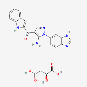 molecular formula C24H22N6O6 B607024 丁二酸，2-羟基-，(2S)-，与(5-氨基-1-(2-甲基-1H-苯并咪唑-6-基)-1H-吡唑-4-基)-1H-吲哚-2-基甲酮(1:1)配合物 CAS No. 1265231-80-8