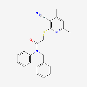 molecular formula C23H21N3OS B6070551 N-benzyl-2-[(3-cyano-4,6-dimethylpyridin-2-yl)sulfanyl]-N-phenylacetamide 