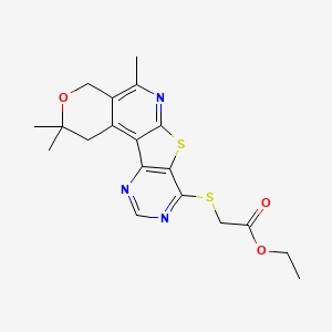 molecular formula C19H21N3O3S2 B6070671 ethyl 2-[(4,4,8-trimethyl-5-oxa-11-thia-9,14,16-triazatetracyclo[8.7.0.02,7.012,17]heptadeca-1,7,9,12(17),13,15-hexaen-13-yl)sulfanyl]acetate 