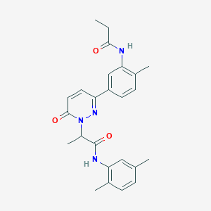 molecular formula C25H28N4O3 B6070843 N-(2,5-dimethylphenyl)-2-{3-[4-methyl-3-(propanoylamino)phenyl]-6-oxopyridazin-1(6H)-yl}propanamide 