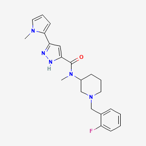 molecular formula C22H26FN5O B6070858 N-[1-[(2-fluorophenyl)methyl]piperidin-3-yl]-N-methyl-3-(1-methylpyrrol-2-yl)-1H-pyrazole-5-carboxamide 