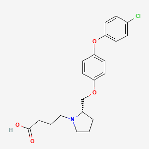 molecular formula C21H24ClNO4 B607089 (S)-4-(2-((4-(4-chlorophenoxy)phenoxy)methyl)pyrrolidin-1-yl)butanoic acid CAS No. 929916-05-2