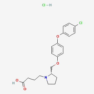molecular formula C21H25Cl2NO4 B607090 4-((S)-2-((4-(4-chlorophenoxy)phenoxy)Methyl)pyrrolidin-1-yl)butanoic acid hydrochloride CAS No. 929915-58-2