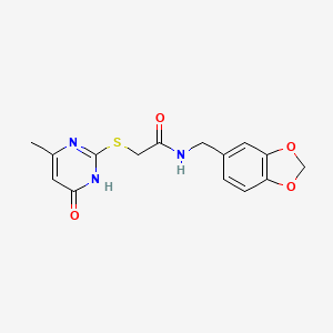 molecular formula C15H15N3O4S B6071148 N-[(2H-1,3-benzodioxol-5-yl)methyl]-2-[(4-hydroxy-6-methylpyrimidin-2-yl)sulfanyl]acetamide 