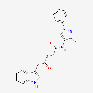 molecular formula C24H24N4O3 B607140 2-((3,5-dimethyl-1-phenyl-1H-pyrazol-4-yl)amino)-2-oxoethyl 2-(2-methyl-1H-indol-3-yl)acetate CAS No. 2222059-70-1