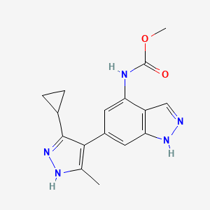 molecular formula C16H17N5O2 B607208 Methyl (6-(3-cyclopropyl-5-methyl-1H-pyrazol-4-YL)-1H-indazol-4-YL)carbamate CAS No. 2146177-09-3