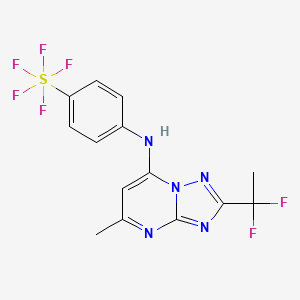molecular formula C14H12F7N5S B607214 Sulfur, [4-[[2-(1,1-difluoroethyl)-5-methyl[1,2,4]triazolo[1,5-a]pyrimidin-7-yl]amino]phenyl]pentafluoro-, (OC-6-21)- CAS No. 1282041-94-4