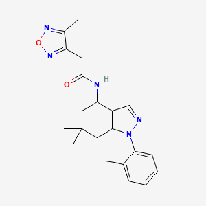 molecular formula C21H25N5O2 B6072241 N-[6,6-dimethyl-1-(2-methylphenyl)-5,7-dihydro-4H-indazol-4-yl]-2-(4-methyl-1,2,5-oxadiazol-3-yl)acetamide 