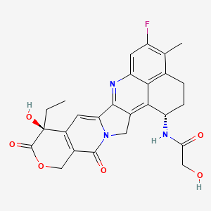 molecular formula C26H24FN3O6 B607230 N-[(10S,23S)-10-ethyl-18-fluoro-10-hydroxy-19-methyl-5,9-dioxo-8-oxa-4,15-diazahexacyclo[14.7.1.02,14.04,13.06,11.020,24]tetracosa-1,6(11),12,14,16,18,20(24)-heptaen-23-yl]-2-hydroxyacetamide CAS No. 1599440-33-1