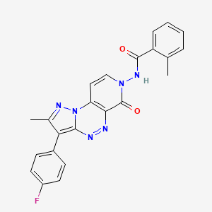 molecular formula C23H17FN6O2 B6072699 N-[3-(4-fluorophenyl)-2-methyl-6-oxopyrazolo[5,1-c]pyrido[4,3-e][1,2,4]triazin-7(6H)-yl]-2-methylbenzamide 