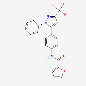molecular formula C21H14F3N3O2 B6072775 N-{4-[1-phenyl-3-(trifluoromethyl)-1H-pyrazol-5-yl]phenyl}furan-2-carboxamide 