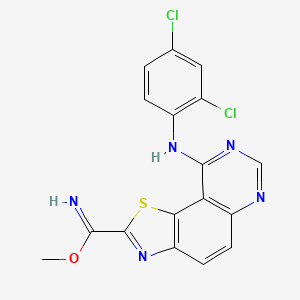 molecular formula C17H11Cl2N5OS B607280 Methyl 9-(2,4-dichloroanilino)-[1,3]thiazolo[5,4-f]quinazoline-2-carboximidate CAS No. 1425945-63-6