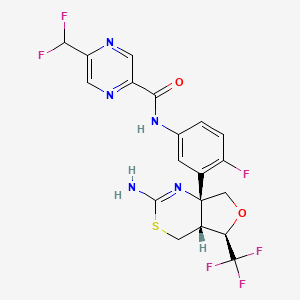 molecular formula C19H15F6N5O2S B607288 N-[3-[(4aR,5R,7aR)-2-amino-5-(trifluoromethyl)-4,4a,5,7-tetrahydrofuro[3,4-d][1,3]thiazin-7a-yl]-4-fluorophenyl]-5-(difluoromethyl)pyrazine-2-carboxamide CAS No. 1388149-39-0